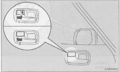 Отпирание и запирание двери водителя с помощью внутренней ручки запирания