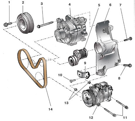 Детали привода генератора (автомобиль с кондиционером)