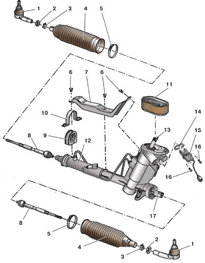 Детали рулевого механизма (с усилителем)