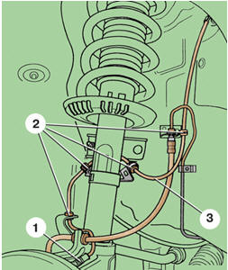 Крепление провода датчика частоты вращения переднего колеса