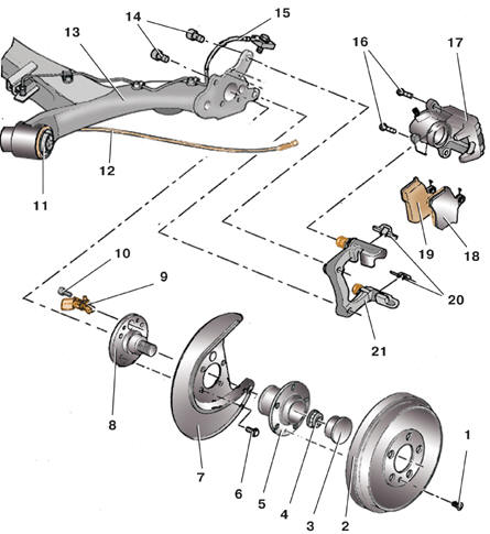 Детали тормозного дискового механизма заднего колеса