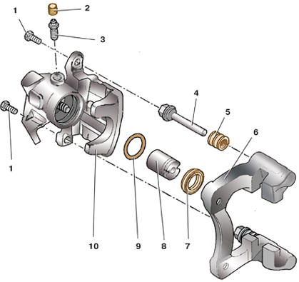 Детали суппорта тормозного дискового механизма заднего колеса